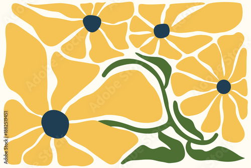 Flower doodle background. Botanical  abstract shape doodle art design.