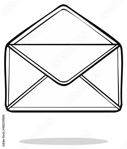 Open envelope with folded flap and shadowed outline illustration
