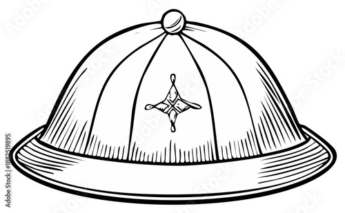 Traditional pith helmet headwear with decorative emblem and brim