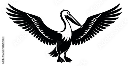 Stylized illustration of a pelican depicting wings spread wide for wildlife branding