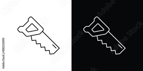 A simple black and white line icon drawing of a hand saw, perfect for carpentry and DIY projects