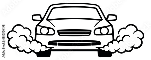 Line art illustration of a car depicting tire smoke for a speed and power concept