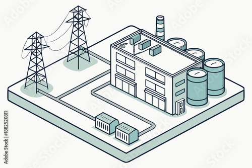 Green isometric server room infrastructure with power supply, cooling technology, and data center equipment, isolated cartoon vector.
