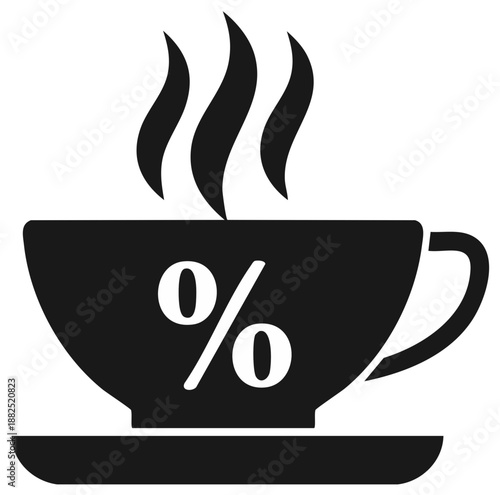 Cup of hot beverage icon with percentage sign and rising steam illustration