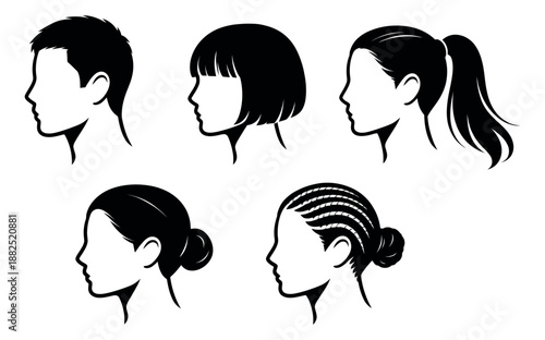 Silhouette hairstyle set featuring various men and women hair designs for beauty and fashion