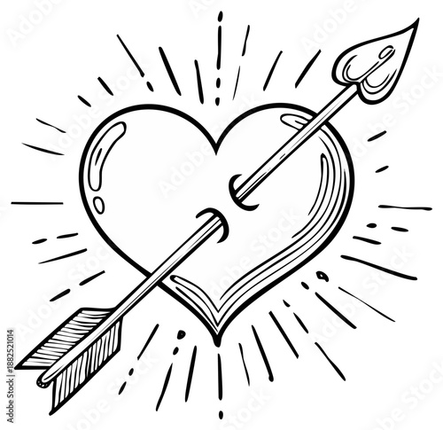 Stylized Heart Pierced by an Arrow with Radiating Lines