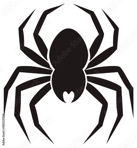 Black Spider Illustration Isolated on White Background, Arthropod Insect Silhouette Graphic
