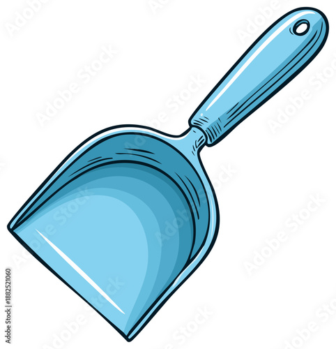 Blue Plastic Dustpan with Handle Cleaning Equipment Household Tool Illustration