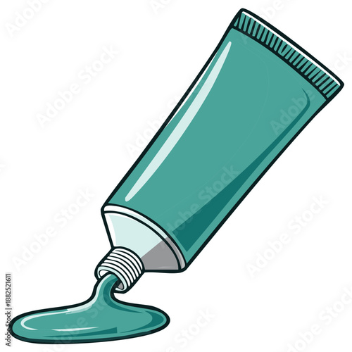 Teal colored paint tube squeezing out viscous liquid art supplies illustration