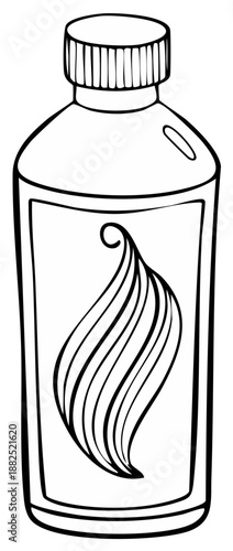 Line art bottle with wavy pattern on label, suitable for hair care or cosmetic products