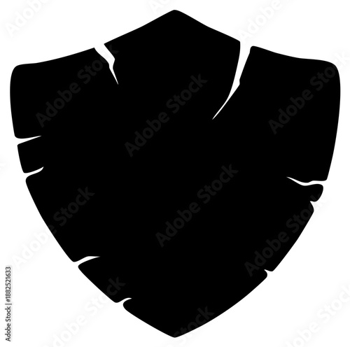 Cracked Black Shield Silhouette Symbol of Protection or Defense