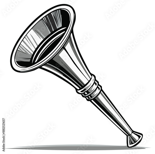 Shiny silver sports vuvuzela horn illustration used for cheering, vector, noisemaker to celebrate victory, vintage style