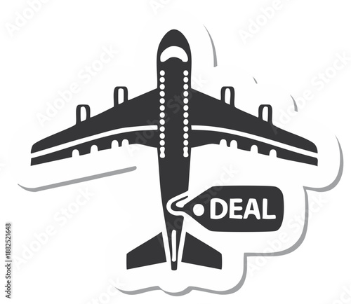 Airplane with Deal Price Tag Icon for Travel Promotion and Cheap Flights