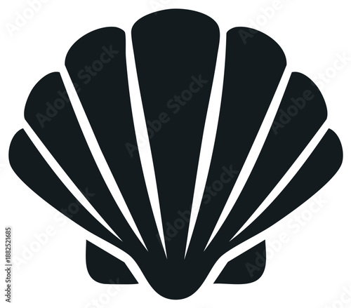Stylized black seashell design, isolated on a white background