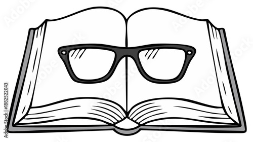 Open Book with Reading Glasses Icon for Education Learning Reading Concepts