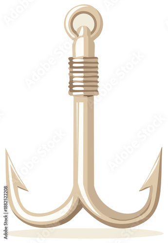 Fisherman's double hook, sharp curved tip, nautical symbol, fishing gear, sea sport equipment, marine element