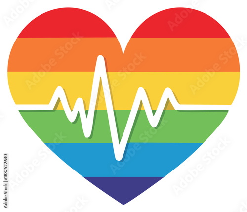 Heart with Rainbow Colors and EKG Wave for LGBTQ+ and Healthcare Concepts
