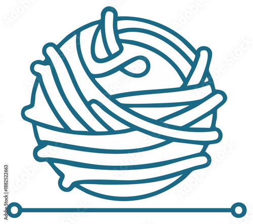 Minimalist Blue Line Art Yarn Ball and Knitting Needle Icon
