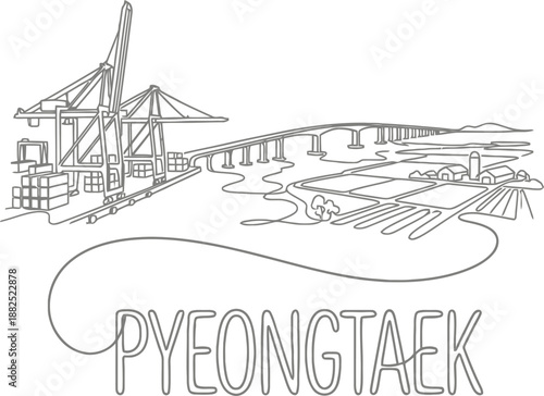 Pyeongtaek city port and bridge landscape vector illustration