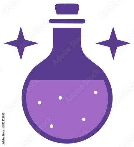 Stylized purple potion bottle with glowing stars magical elixir vector illustration