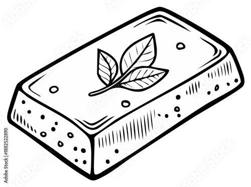 Hand drawn bar of soap with leafy sprig decoration