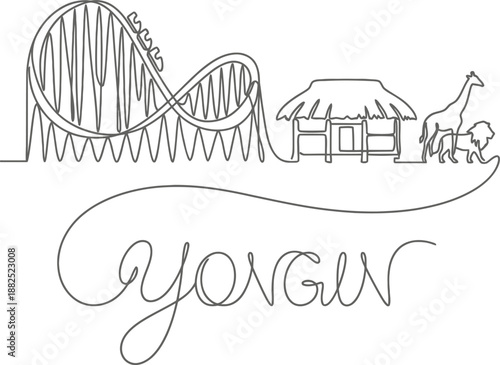 Yongin theme park and safari continuous line vector illustration