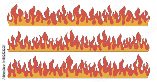 Flames, dynamic vector fire elements with bright orange and pink hues, isolated on black backdrop for energetic design and illustration work.