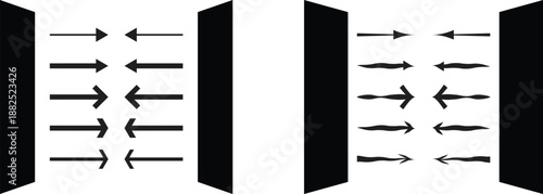 Directional Force Flow Arrows Between Parallel Panels, Pressure and Motion Concept Diagram, Abstract Physics and Engineering Illustration Vector