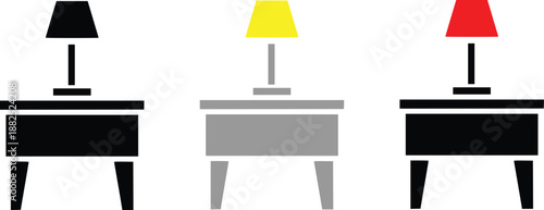 Table Lamp on Desk Icon Set, Modern Furniture and Interior Lighting Concept, Minimal Flat Home Office Vector Illustration