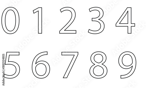 Outline Numbers Icon Set from Zero to Nine, Minimal Linear Numeric Symbols, Clean Typography Digits for UI and Infographic Design Vector Illustration