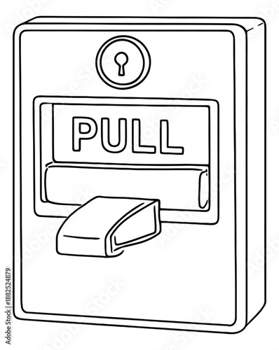 Hand drawn illustration of a fire alarm pull station depicting an emergency for public safety