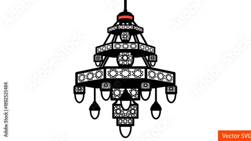 Ornate Black Chandelier with Crystal Details.