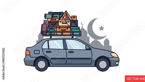 Car Loaded with Luggage and Boxes.