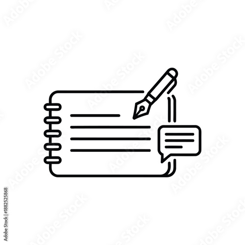 Handwritten note icon with pen and speech bubble, simple line art for journaling or feedback concept