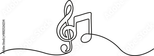 A single continuous line forming both a treble clef and an eighth note in a minimalist style.
