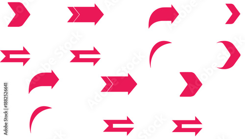Red directional arrow icon set with modern shapes for navigation, interface and infographic design