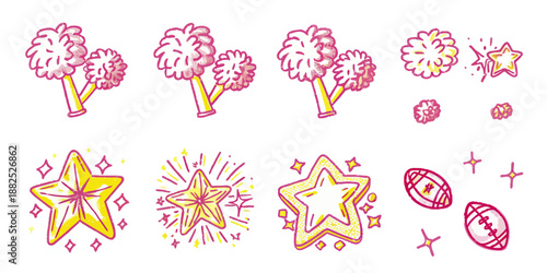 Cheerleading and School Spirit Vector Icon Set for Sports Promotion and Team Support Graphics