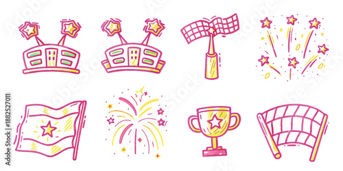 Athletic Achievement and Winner Icon Collection with Vibrant Trophy and Competition Symbols