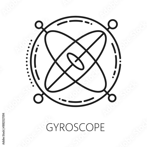 Gyroscope detection control sensor line icon. Industrial technology outline sign, spacial orientation security sensor lineart vector icon. Gyroscope detection innovation linear symbol or pictogram
