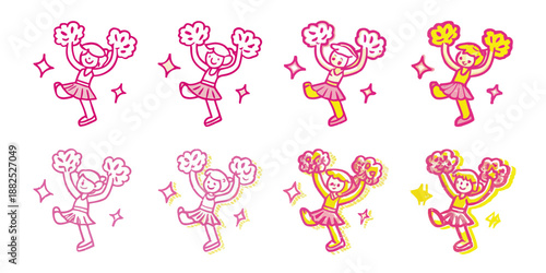 Modern Flat Style Illustration of a Dynamic Cheerleader Leaping and Cheering During a Game