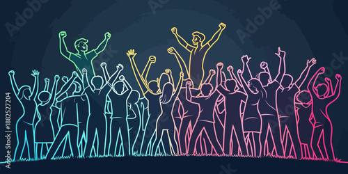 Minimal Vector Illustration of a Sports Crowd Cheering and Clapping in a Stadium