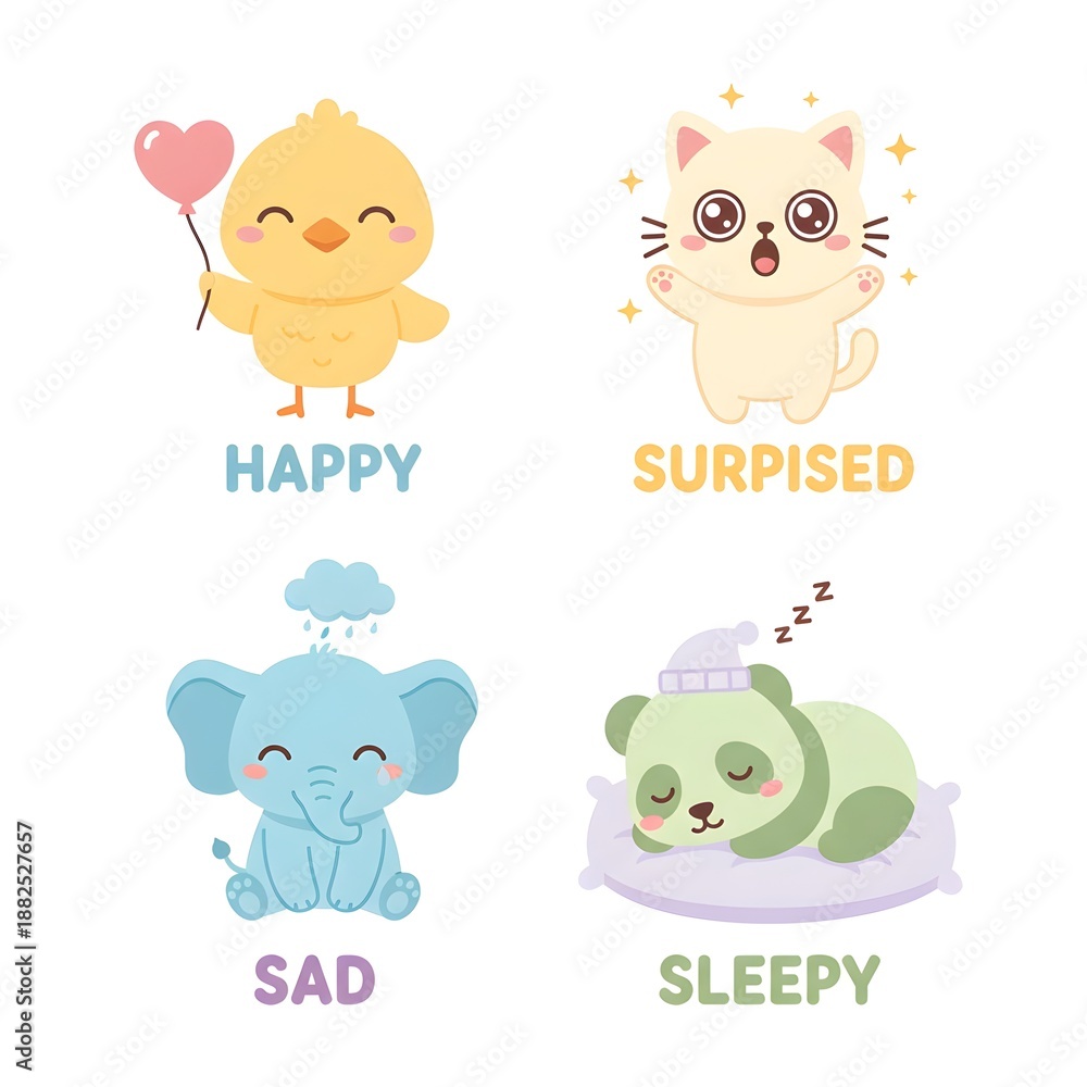 Naklejka premium Cute Kawaii Animal Icon Set