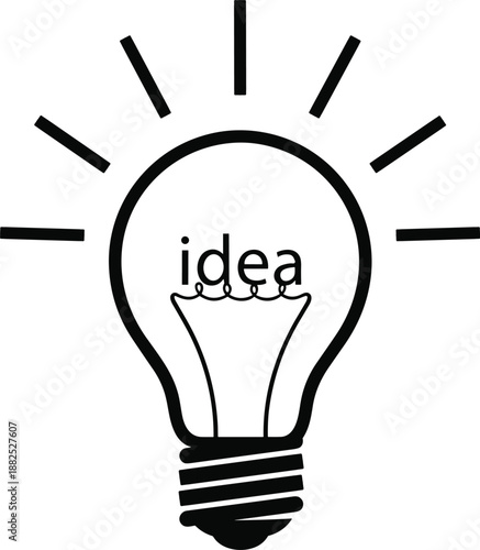 Black lightbulb with idea written inside white background symbol