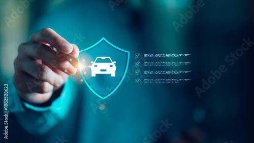 Wallpaper Mural Financial advisor reviewing car insurance checklist through virtual interface, symbolizing risk assessment, compliance, modern automotive insurance service ,customer trust ,financial security Torontodigital.ca