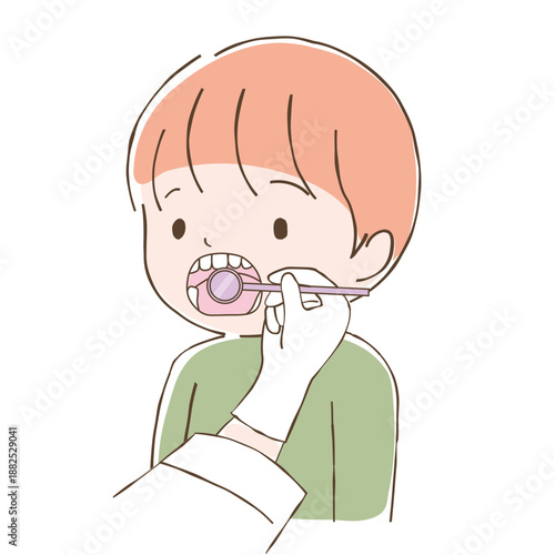 歯科医師による検診を受けている少年のイラスト