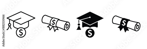 Financial Aspects of Education and Academic Achievement Icon, scholarship vector illustration, graduate cap symbol, student funding, academic success, and education concept.