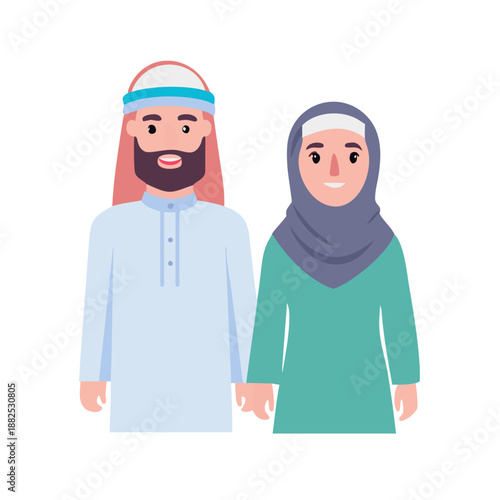 Arabic Muslim man and woman couple icon vector. cultural diversity and modern simplicity symbol. vector illustration.