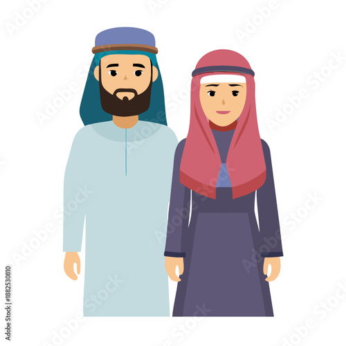 Arabic Muslim man and woman couple icon vector. cultural diversity and modern simplicity symbol. vector illustration.