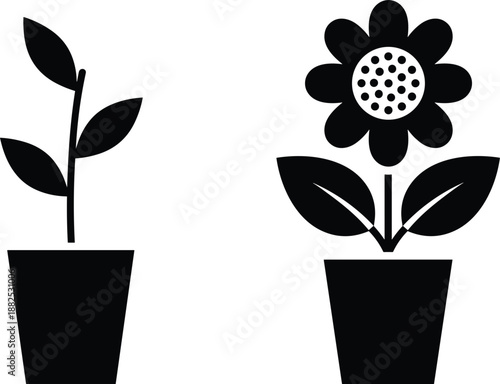 Potted plant and flower silhouette icons set isolated flat vector symbols for gardening nature decor design