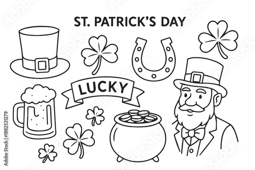 A festive St Patrick’s Day vector background featuring shamrocks, leprechauns, green hats, gold coins, and beer mugs, creating a joyful Irish celebration full of luck, fun, and tradition.